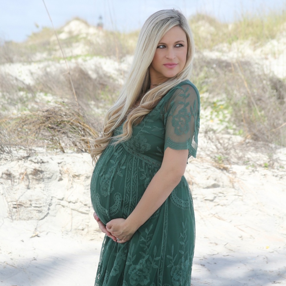 Pinkblush Green Lace Mesh Overlay Maxi Dress